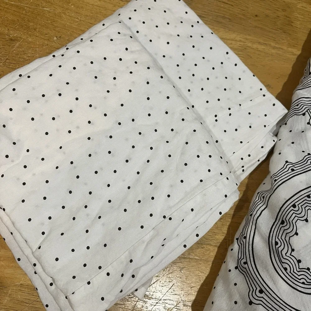 Vtg IKEA Queen Duvet Cover Black Mini Polka Dots Waves Loops White 2 Shams 94x82